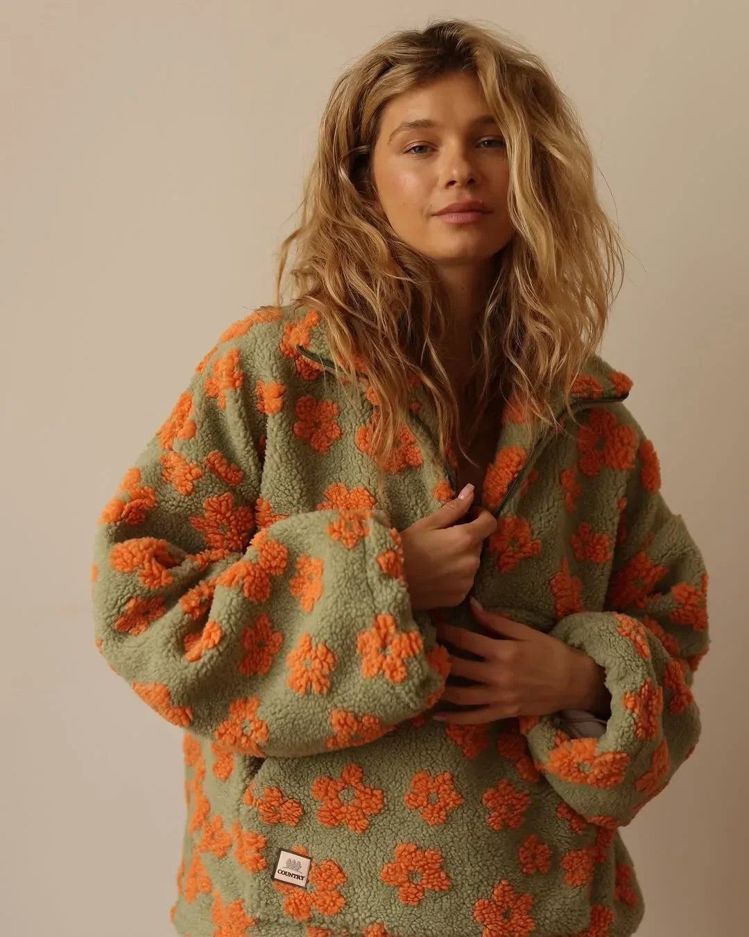 Elegant floral sherpa pullover for women | Elara -7