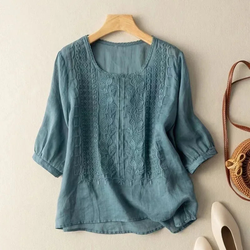 Flowing embroidered blouse for women | Celeste -1