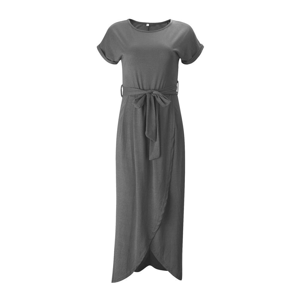 Mi-long slit belt dress for women | Zelie -7