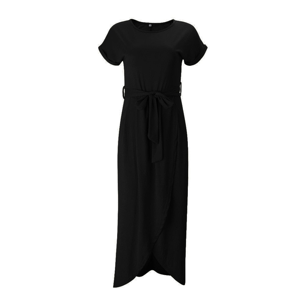 Mi-long slit belt dress for women | Zelie -5