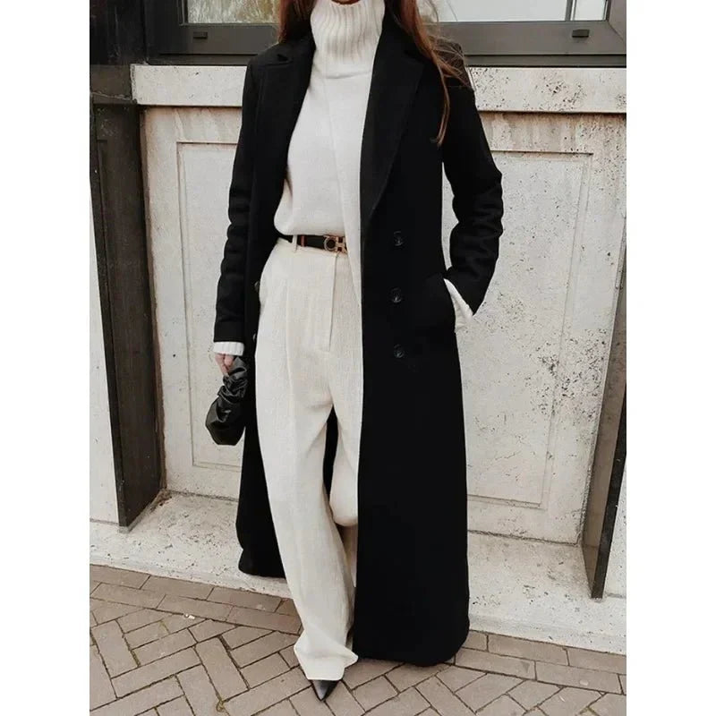 Long wool blended elegance tailored coat for women | Milou -3