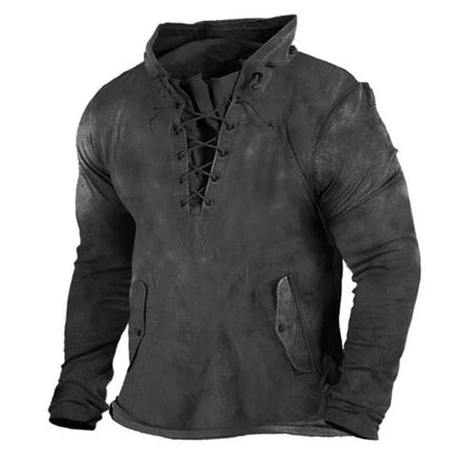 Lace-up inspired nordic style hoodie for men | Haldor -4