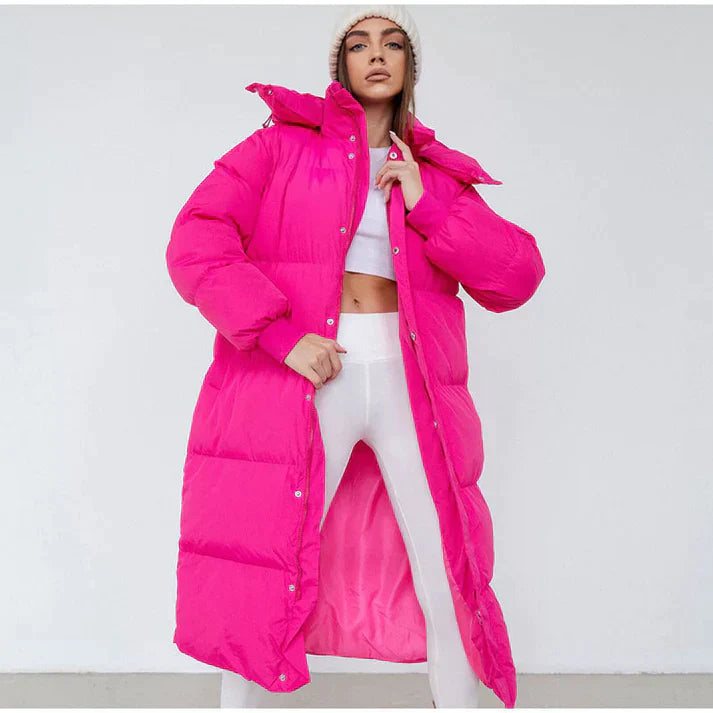 Hooded long puffer insulated design coat for women -2