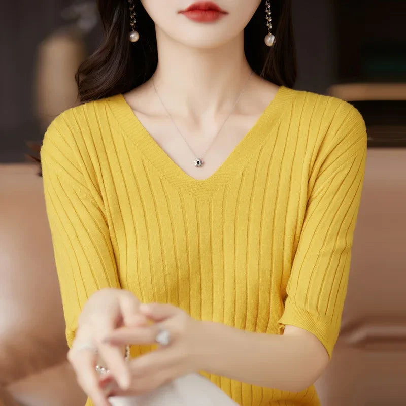 Knit V-neck sweater for women | Elisa -2