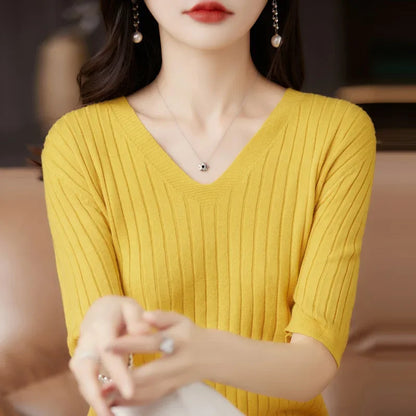 Knit V-neck sweater for women | Elisa -2