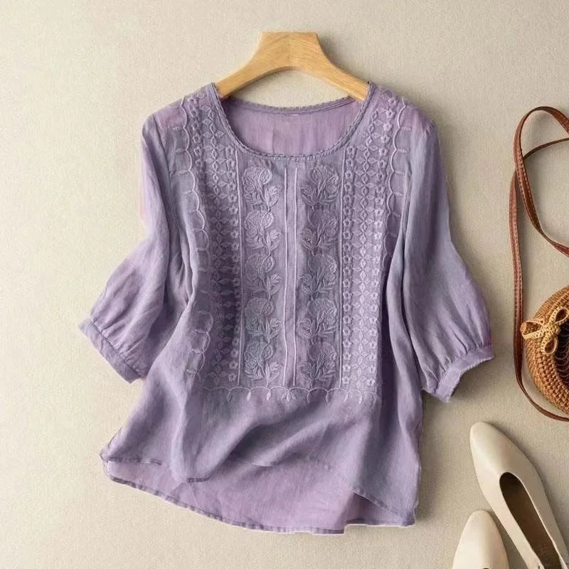 Cotton embroidered blouse for women | Laurette -5