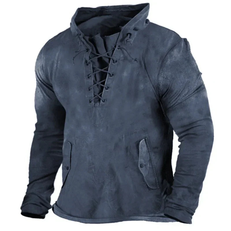 Lace-up inspired nordic style hoodie for men | Haldor -5