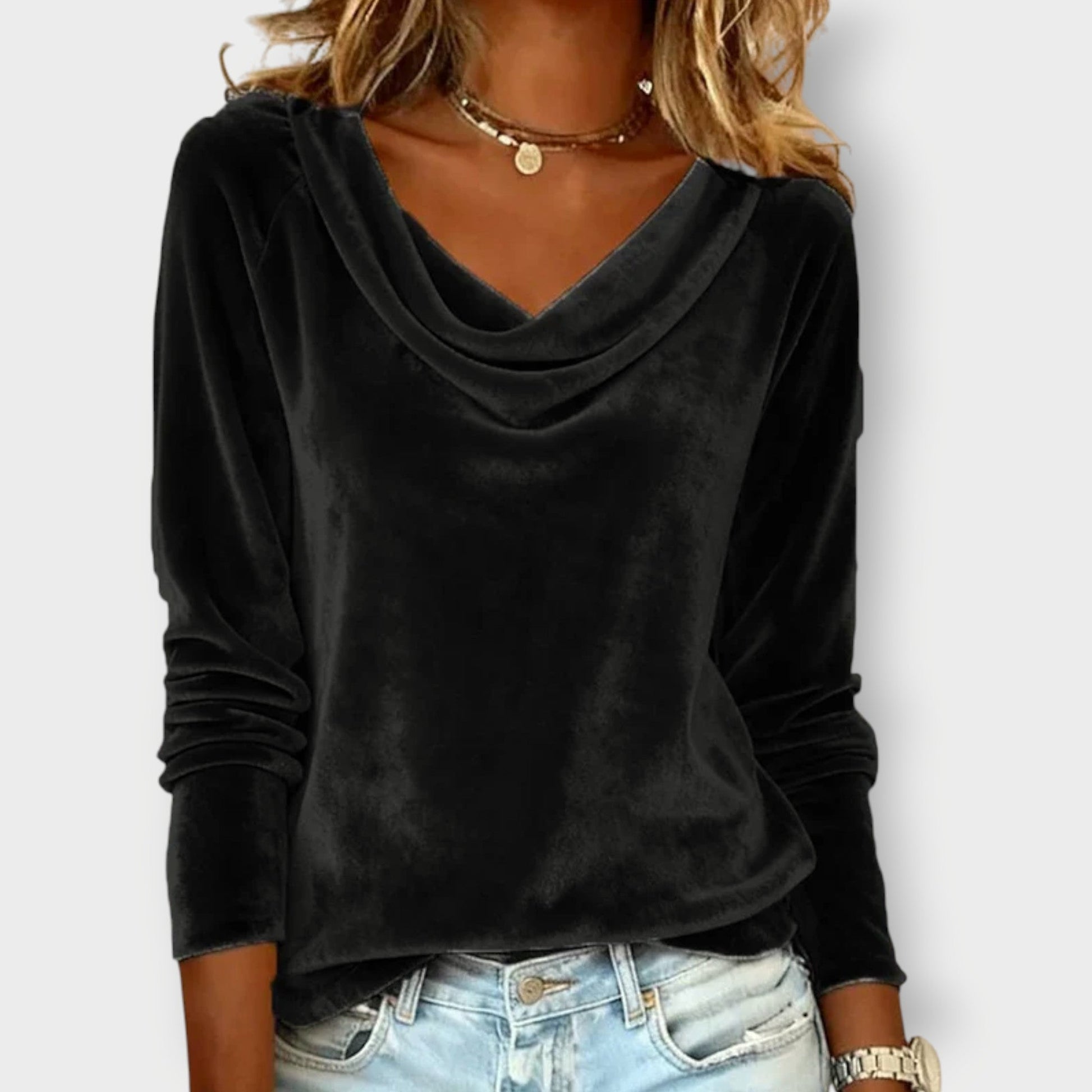 Elegant velvet drape-neck top for women | Margaret -4