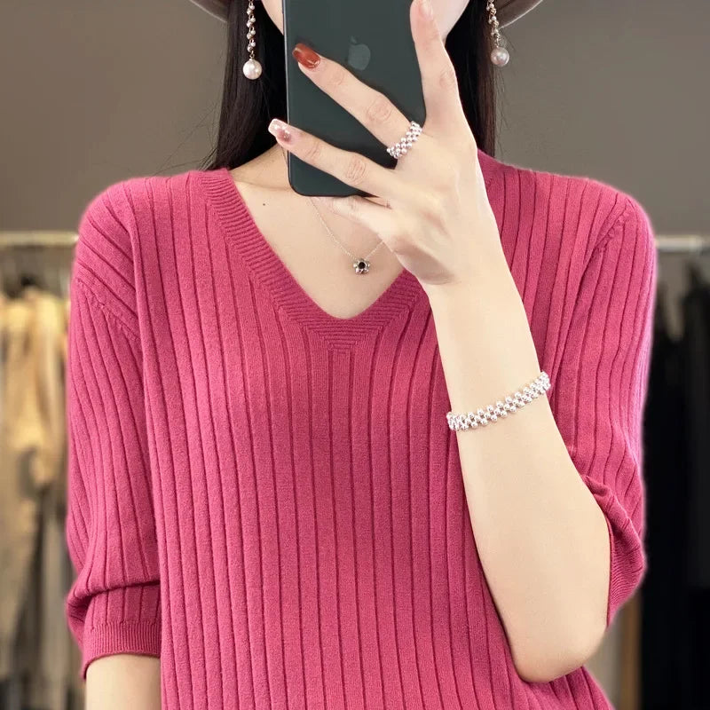 Knit V-neck sweater for women | Elisa -9