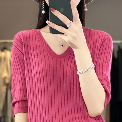 Knit V-neck sweater for women | Elisa -9