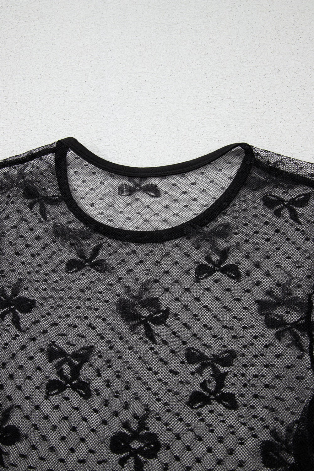 Sheer round neck bow top for women -7