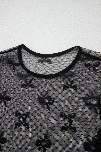 Sheer round neck bow top for women -7