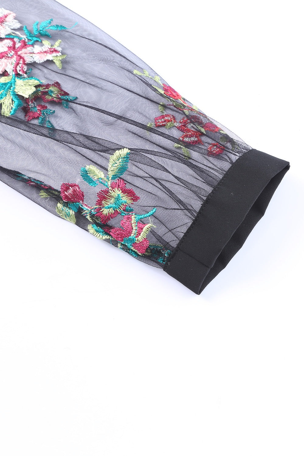 Round neck embroidered sleeves floral blouse for women -5