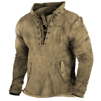 Lace-up inspired nordic style hoodie for men | Haldor -11