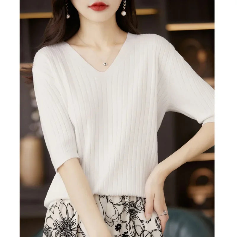 Knit V-neck sweater for women | Elisa -13