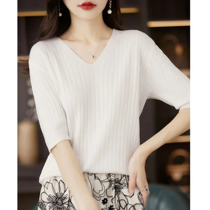 Knit V-neck sweater for women | Elisa -13