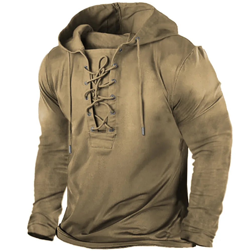 Lace-up inspired nordic style hoodie for men | Haldor -7