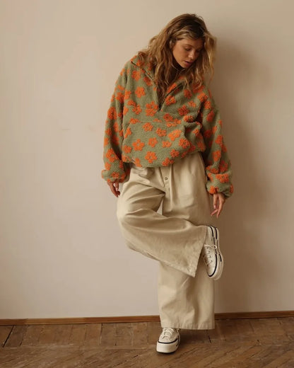Elegant floral sherpa pullover for women | Elara -8