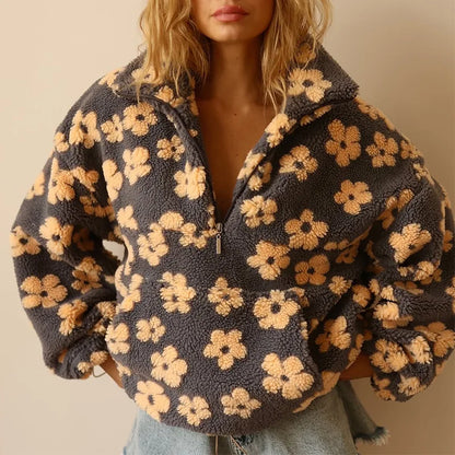 Elegant floral sherpa pullover for women | Elara -1