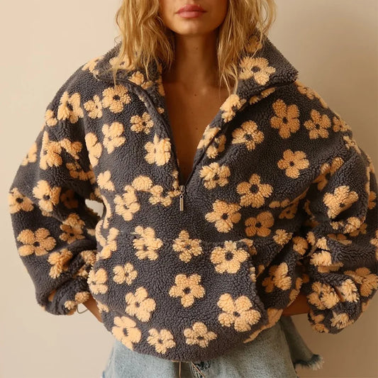Elegant floral sherpa pullover for women | Elara -1