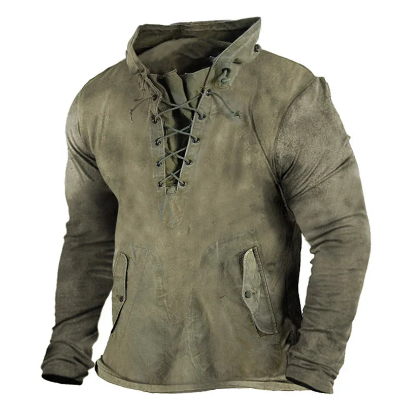 Lace-up inspired nordic style hoodie for men | Haldor -2