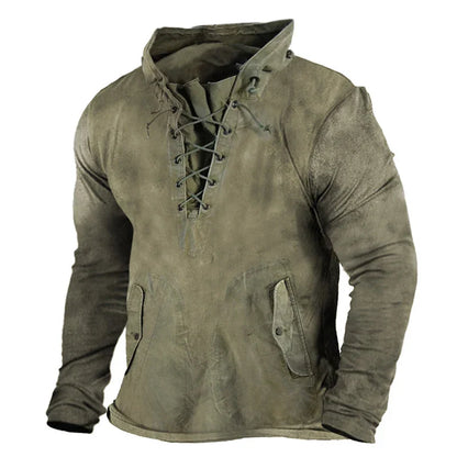 Lace-up inspired nordic style hoodie for men | Haldor -2