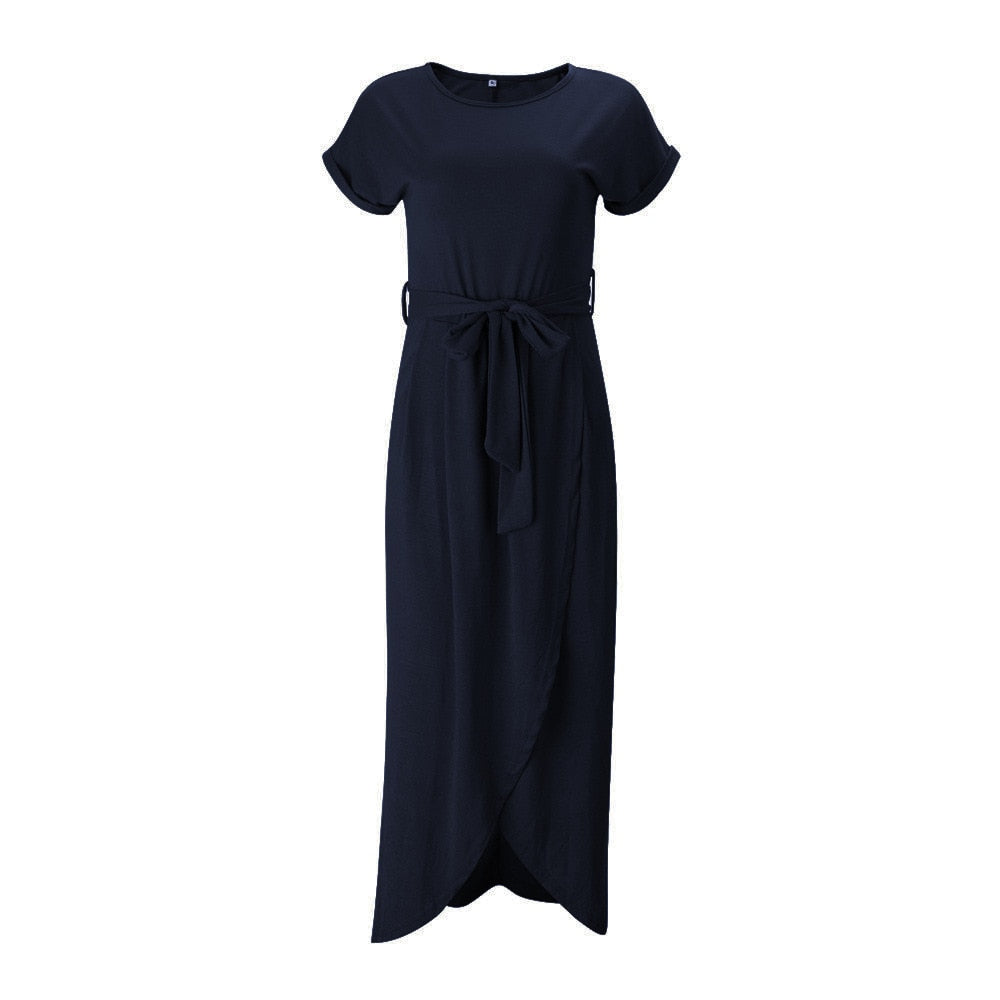 Mi-long slit belt dress for women | Zelie -6