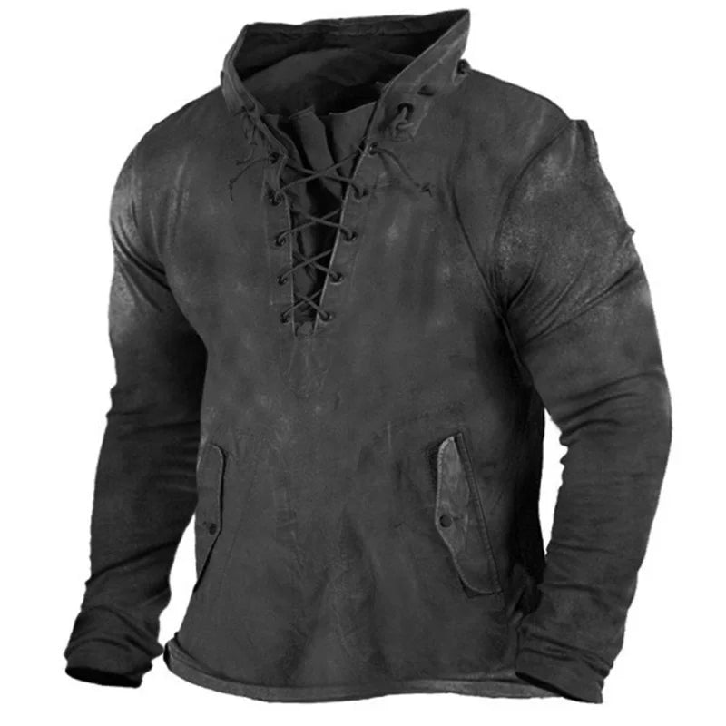 Lace-up inspired nordic style hoodie for men | Haldor -13