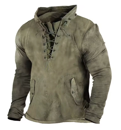 Lace-up inspired nordic style hoodie for men | Haldor -14