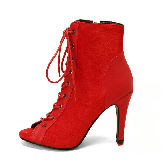 Heeled aiguilles lace-up toe open boots for women | Jessa -6