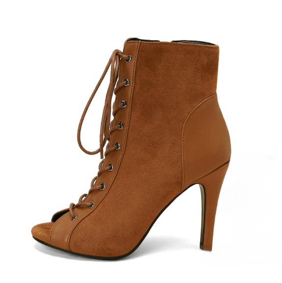 Heeled aiguilles lace-up toe open boots for women | Jessa -1