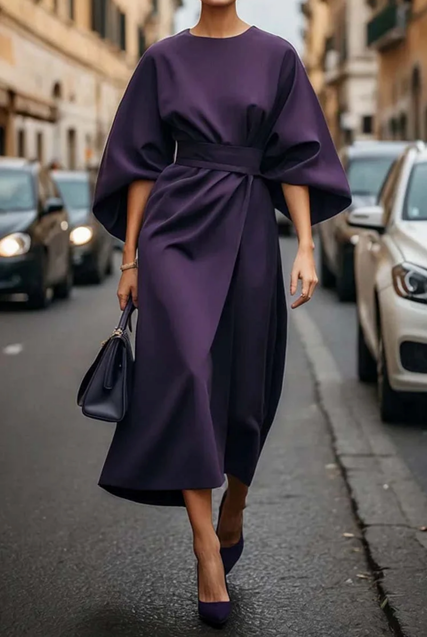 Feminine lantern-sleeve adjustable waist dress for women | Elowen -8