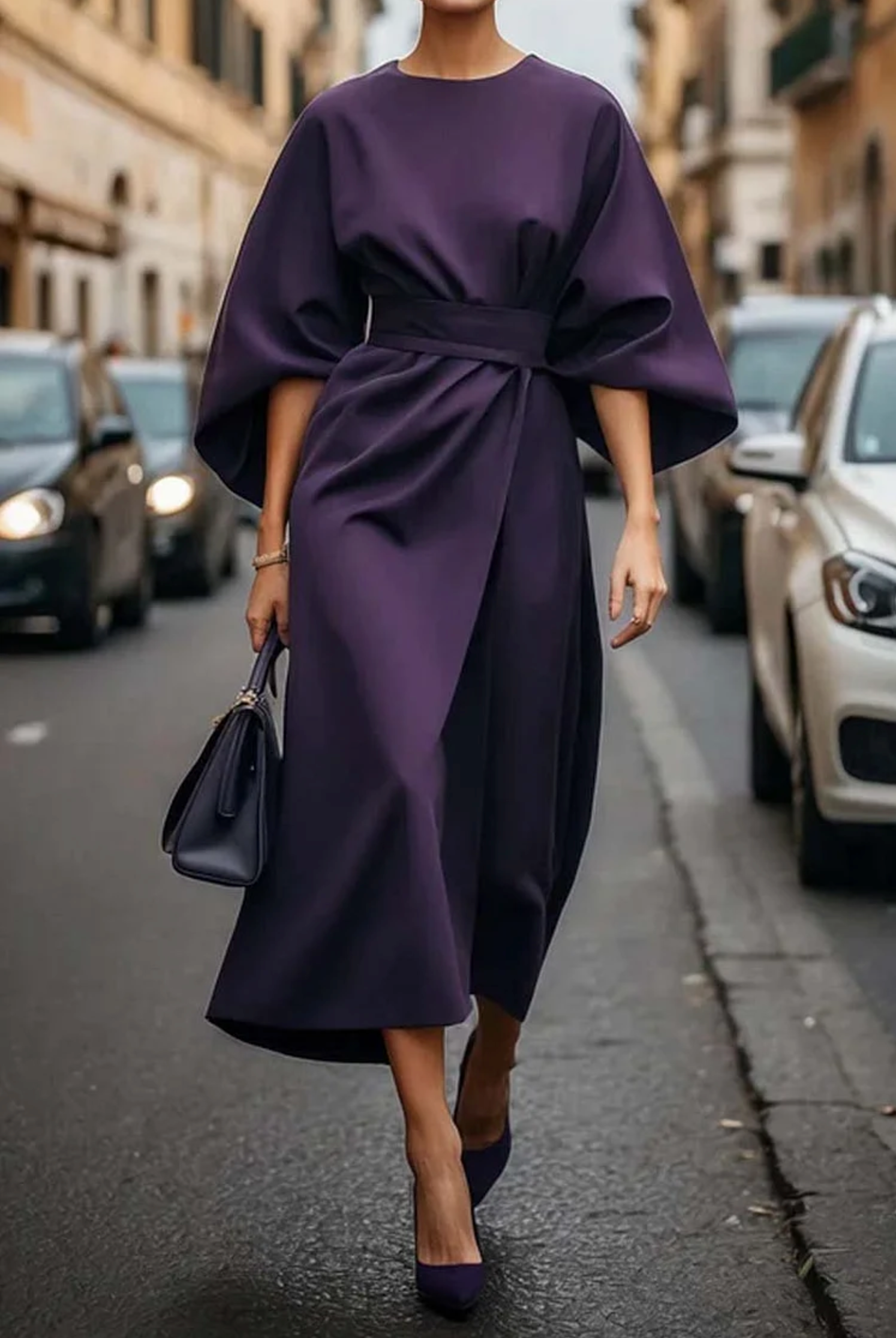 Feminine lantern-sleeve adjustable waist dress for women | Elowen -8