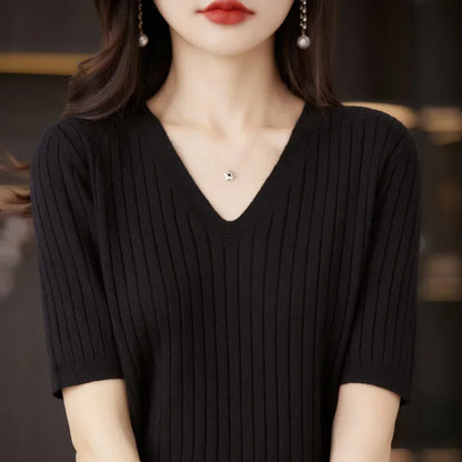 Knit V-neck sweater for women | Elisa -14