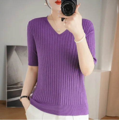 Knit V-neck sweater for women | Elisa -16