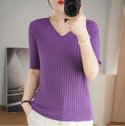 Knit V-neck sweater for women | Elisa -16