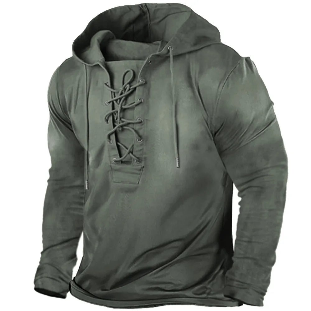 Lace-up inspired nordic style hoodie for men | Haldor -8