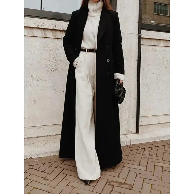 Long wool blended elegance tailored coat for women | Milou -2
