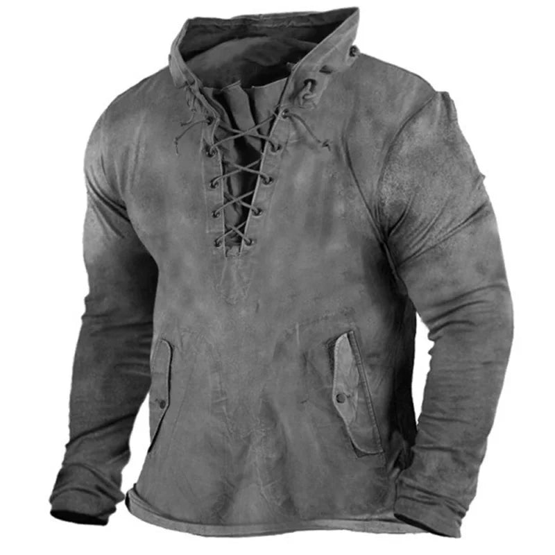 Lace-up inspired nordic style hoodie for men | Haldor -12