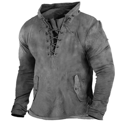Lace-up inspired nordic style hoodie for men | Haldor -12