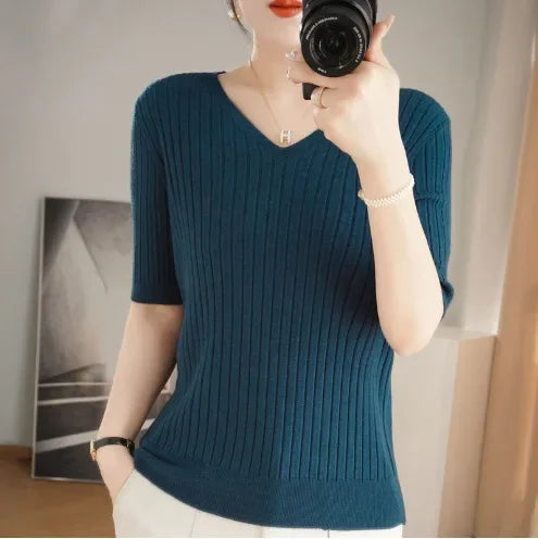 Knit V-neck sweater for women | Elisa -11