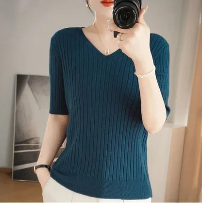 Knit V-neck sweater for women | Elisa -11