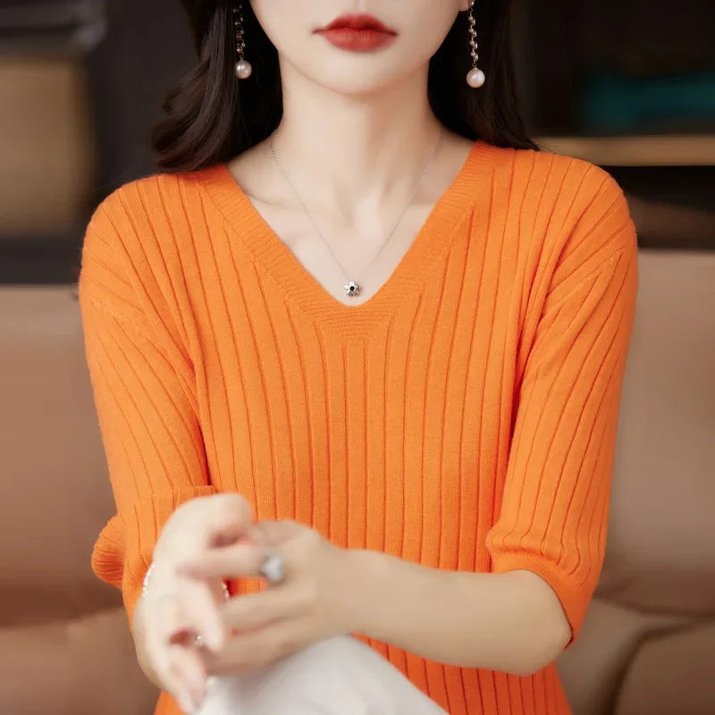 Knit V-neck sweater for women | Elisa -12