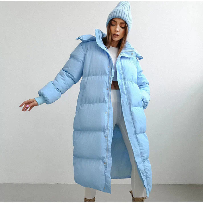 Hooded long puffer insulated design coat for women -3