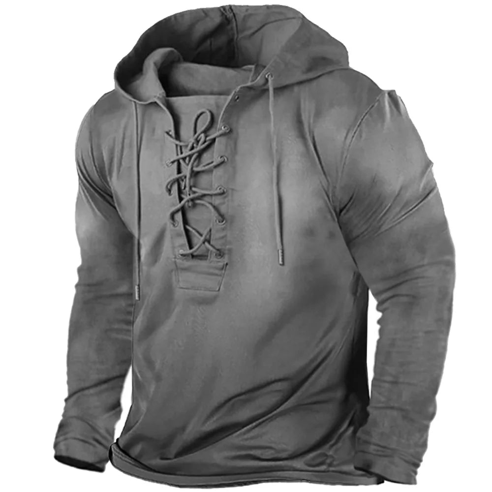 Lace-up inspired nordic style hoodie for men | Haldor -9