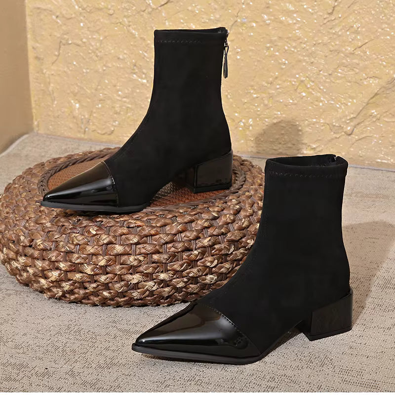 Refined ankle block heel modern boots for women | Selene -9