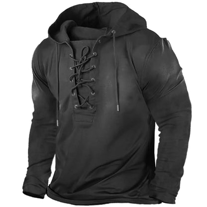 Lace-up inspired nordic style hoodie for men | Haldor -10