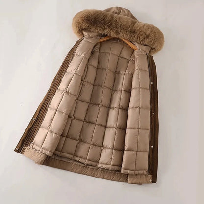 Elegant long winter hooded coat for women | Elowen -6