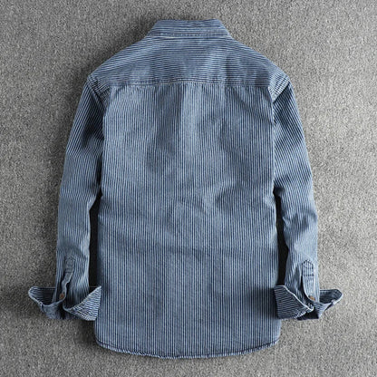Vintage striped button-up chest pockets shirt for men | Nolan -3
