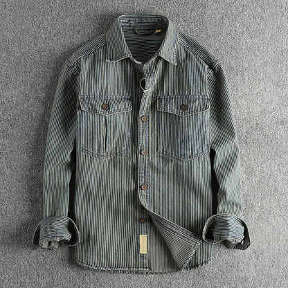 Vintage striped button-up chest pockets shirt for men | Nolan -2